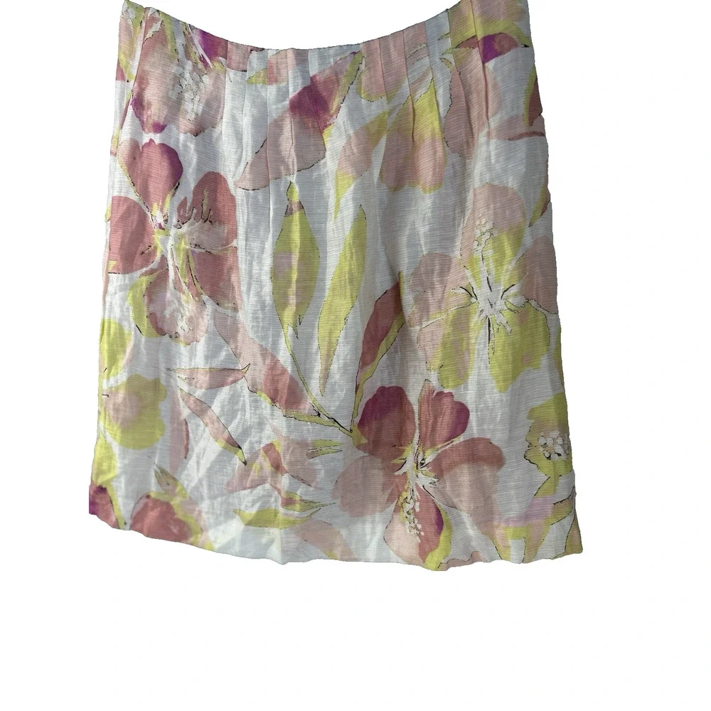 LOFT Pink‎ Yellow Blush Floral A Line Floral Skirt Linen Blend NWT Sz 2 Coquette